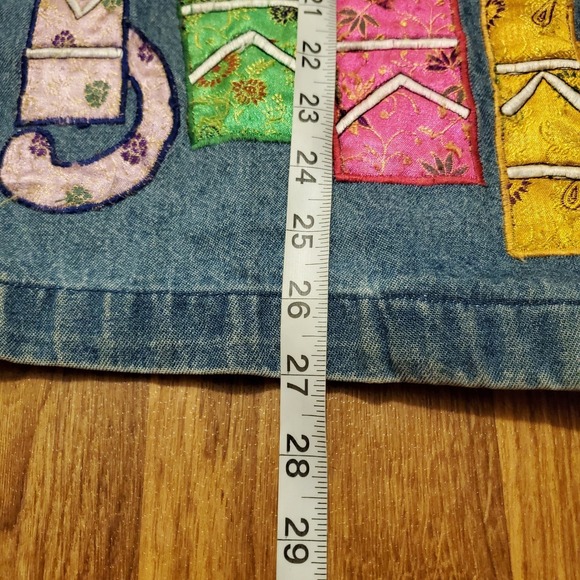 Vintage Denim Jacket Women 2X Blue Cats Applique Embroidered Brocade - Picture 6 of 6
